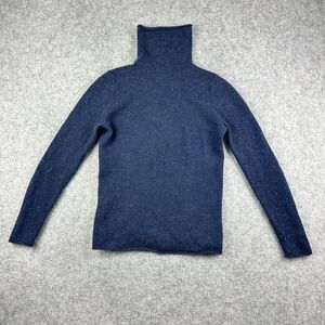 Halogen Cashmere Turtleneck Top Womens S Blue Flecked Roll Hem Soft Fuzzy Knit